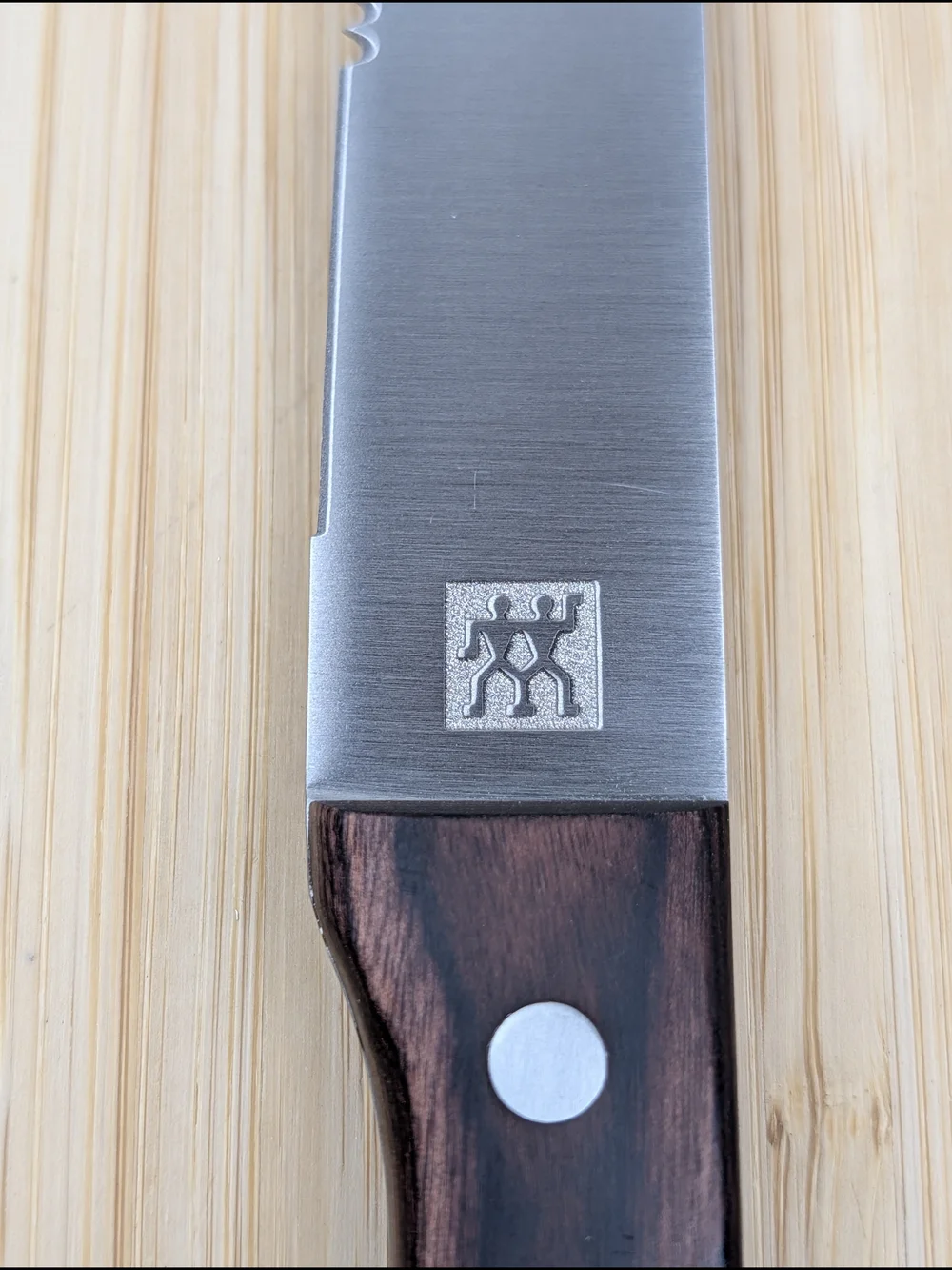 ZWILLING Serrated Steakhouse Steak Knife - Brown Wood Handle, Stainless Blade